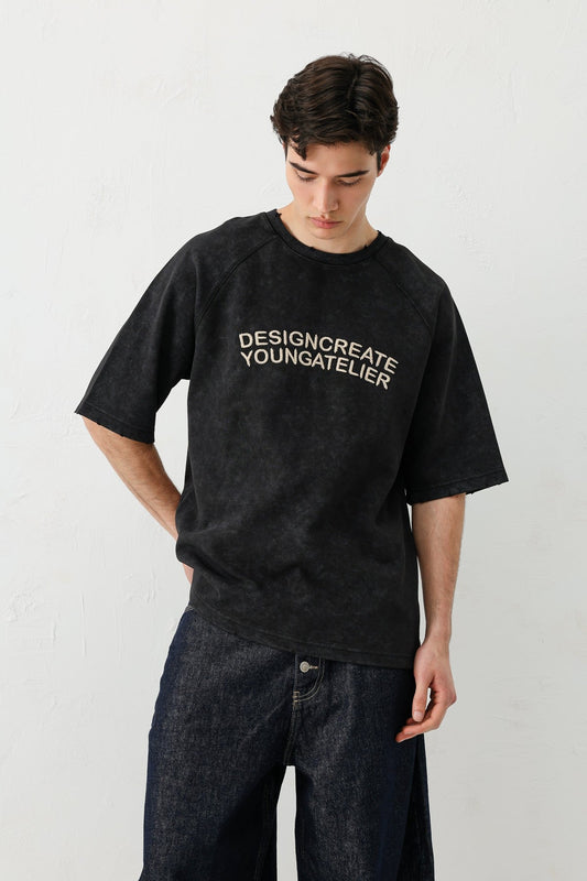 Oversized Raglan-Sleeve T-Shirt with Printed Text
