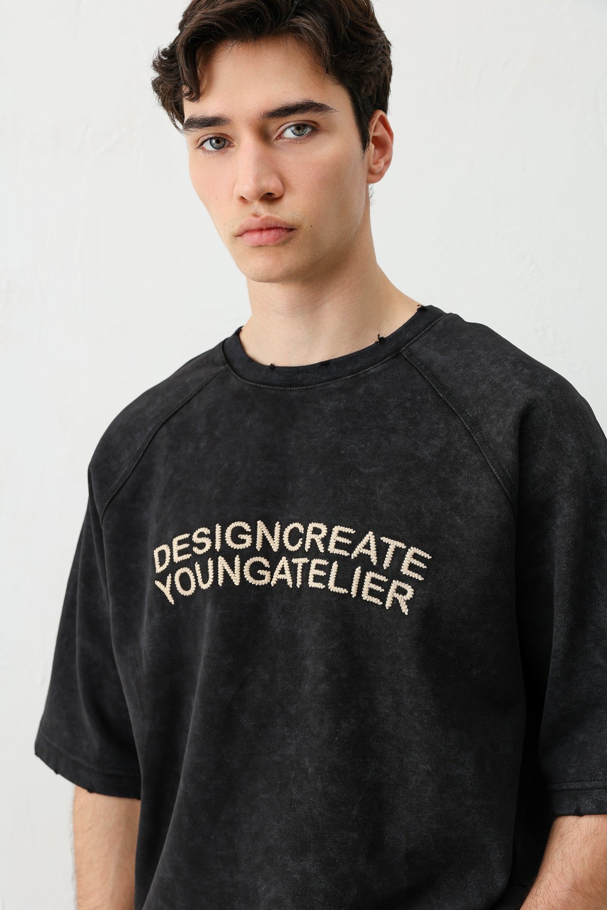 Oversized Raglan-Sleeve T-Shirt with Printed Text