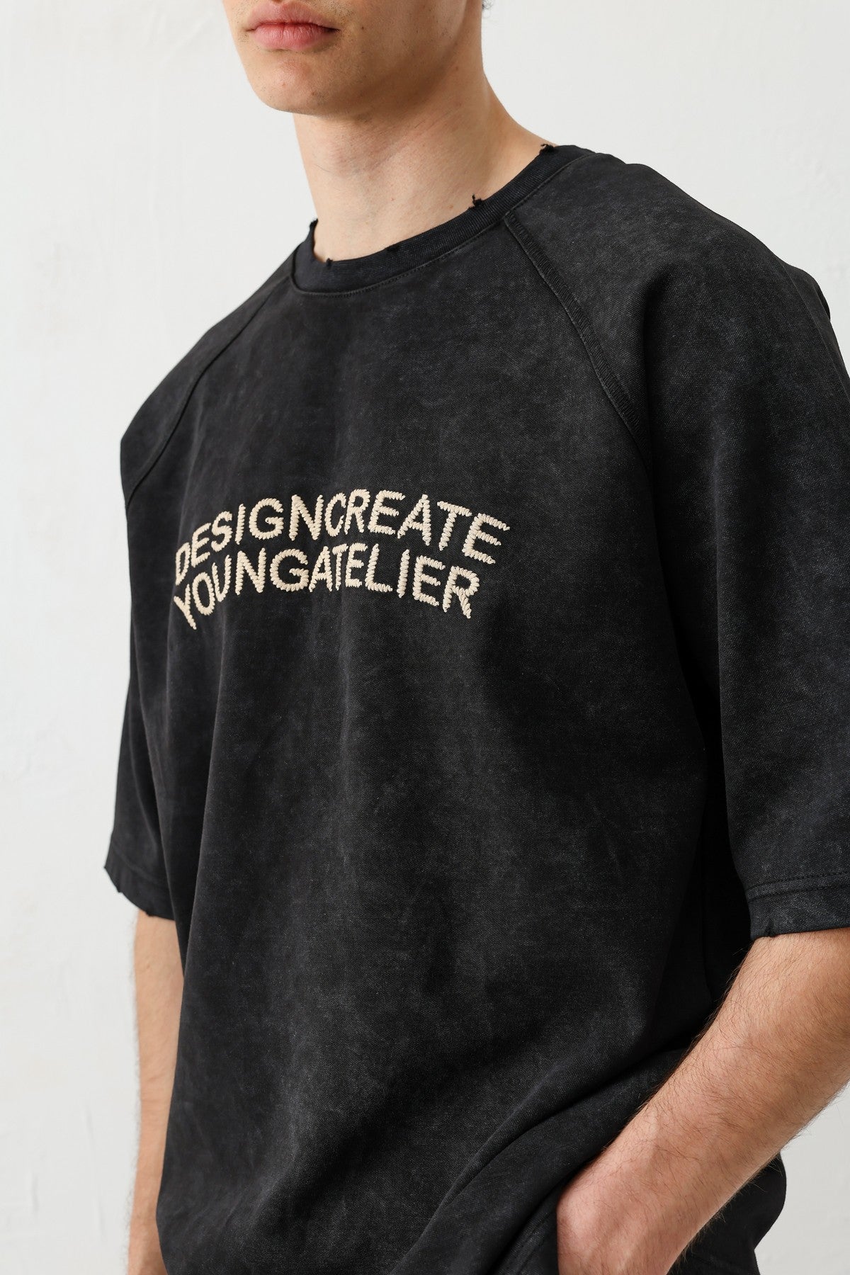 Oversized Raglan-Sleeve T-Shirt with Printed Text