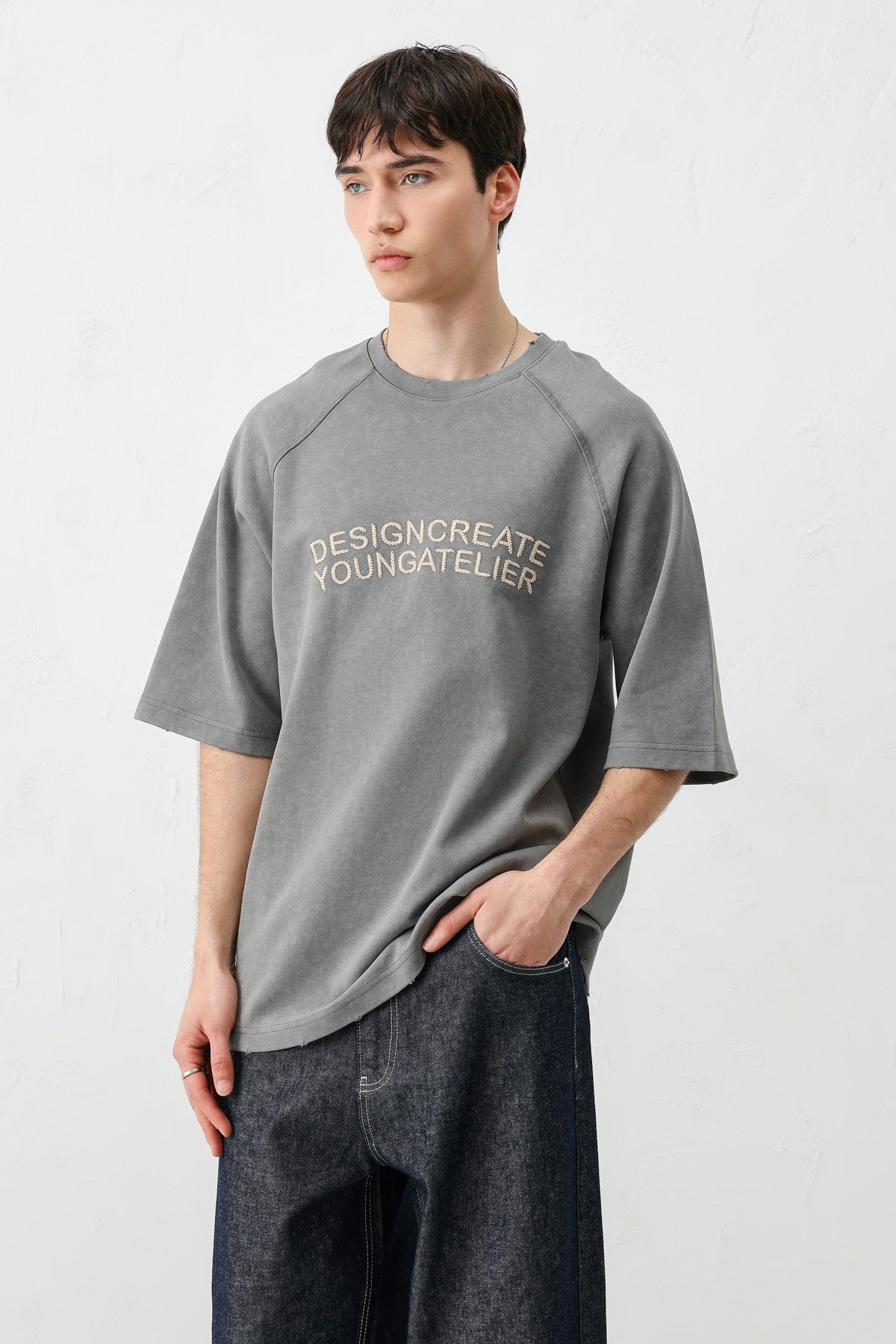 Oversized Raglan-Sleeve T-Shirt with Printed Text