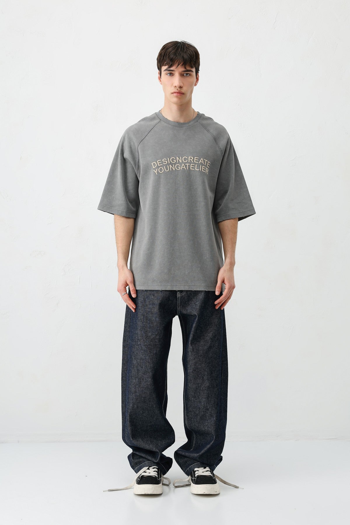 Oversized Raglan-Sleeve T-Shirt with Printed Text