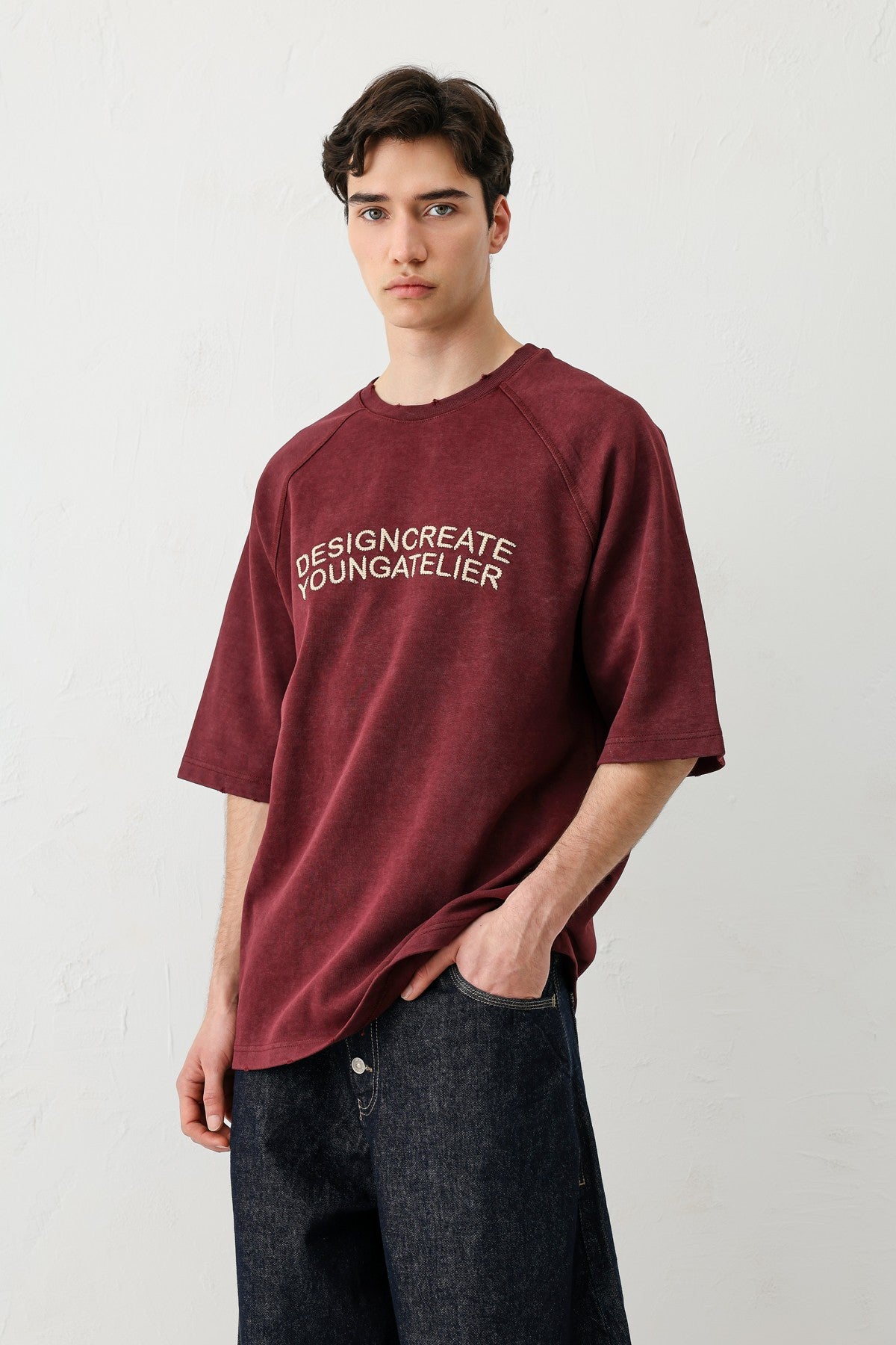 Oversized Raglan-Sleeve T-Shirt with Printed Text