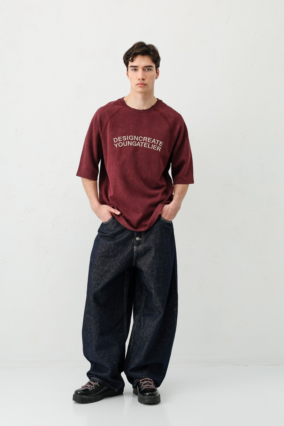 Oversized Raglan-Sleeve T-Shirt with Printed Text