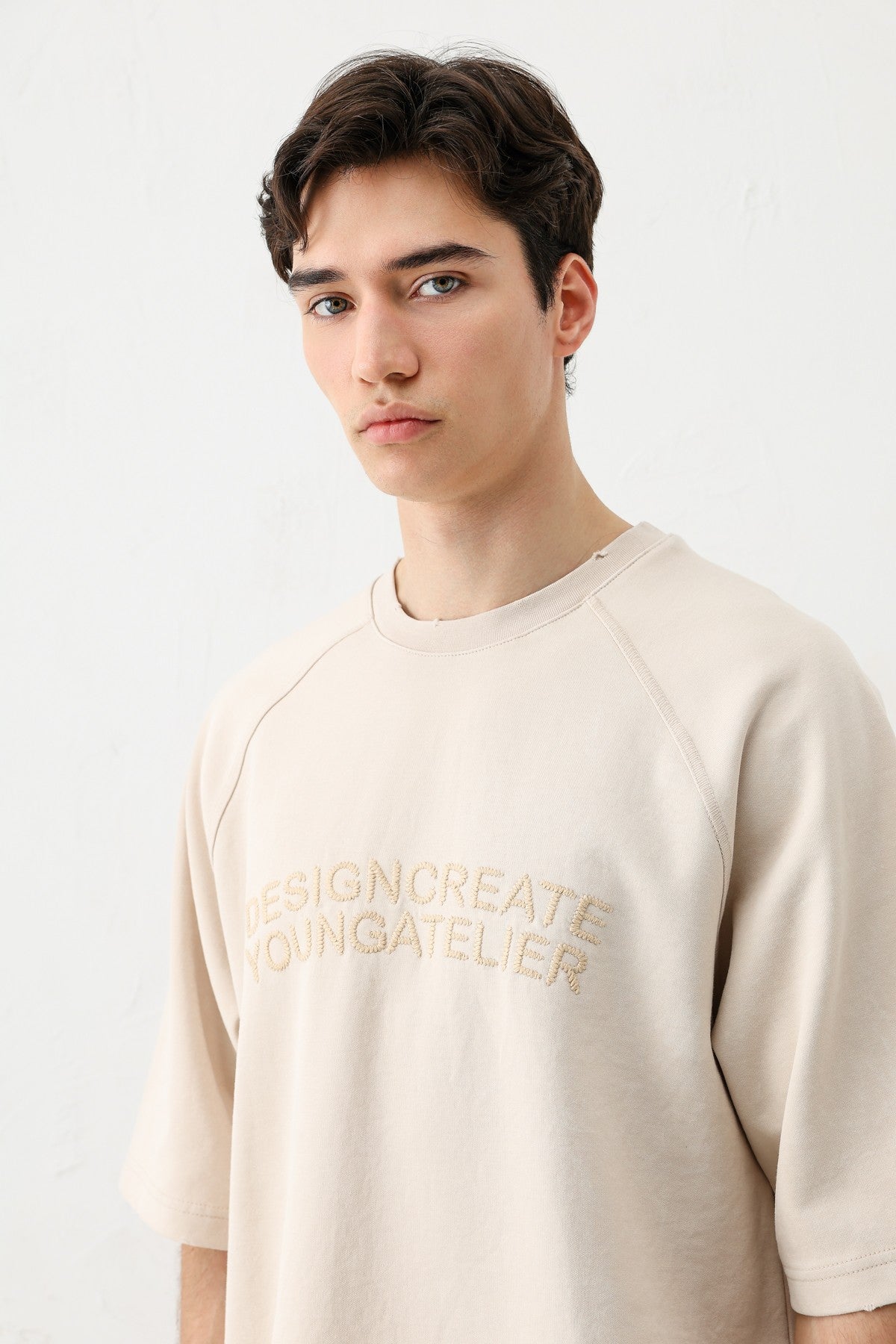 Oversized Raglan-Sleeve T-Shirt with Printed Text