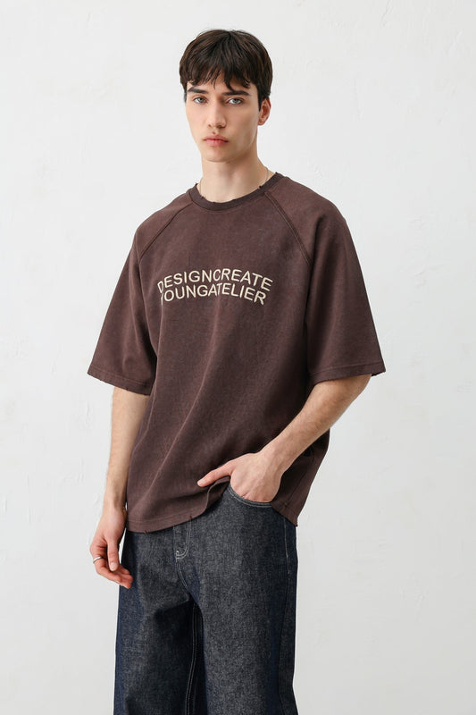 Oversized Raglan-Sleeve T-Shirt with Printed Text