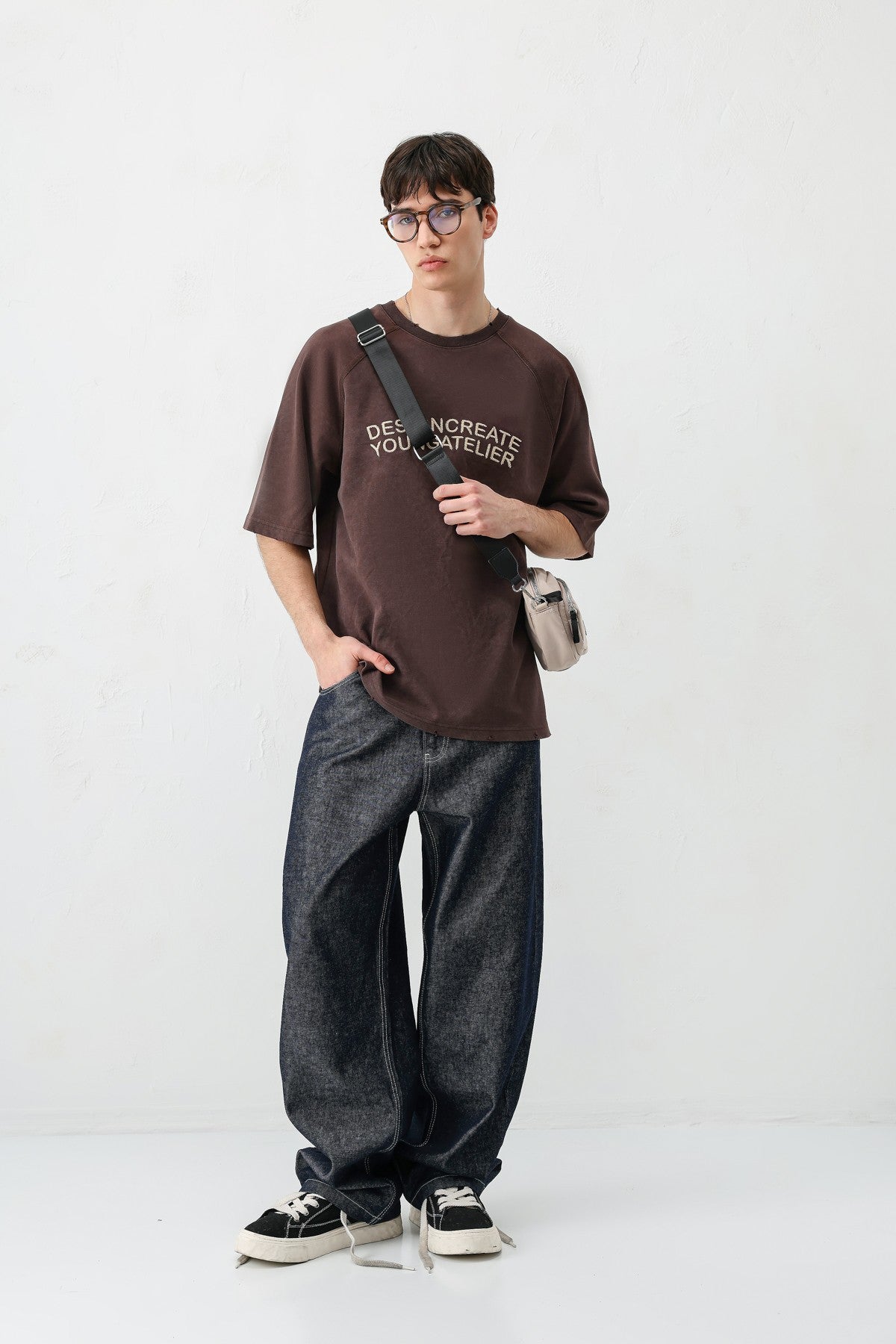 Oversized Raglan-Sleeve T-Shirt with Printed Text