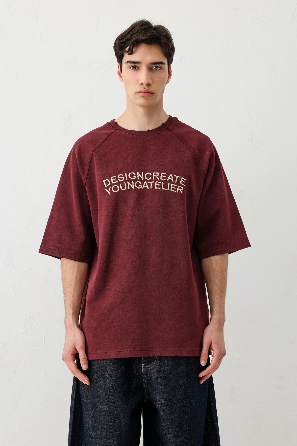 Oversized Raglan-Sleeve T-Shirt with Printed Text
