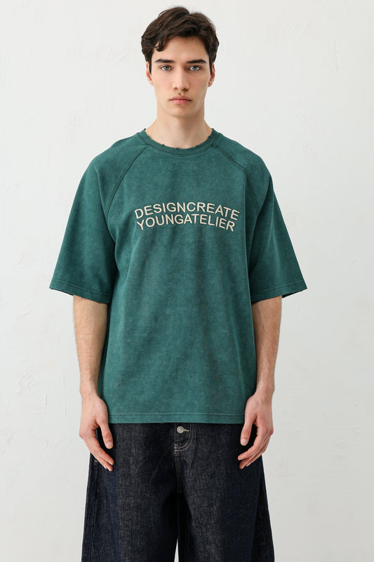 Oversized Raglan-Sleeve T-Shirt with Printed Text