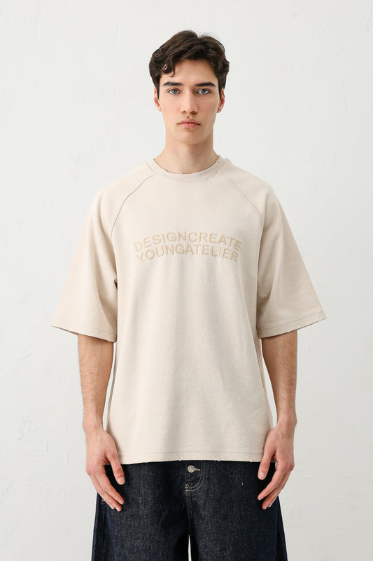 Oversized Raglan-Sleeve T-Shirt with Printed Text