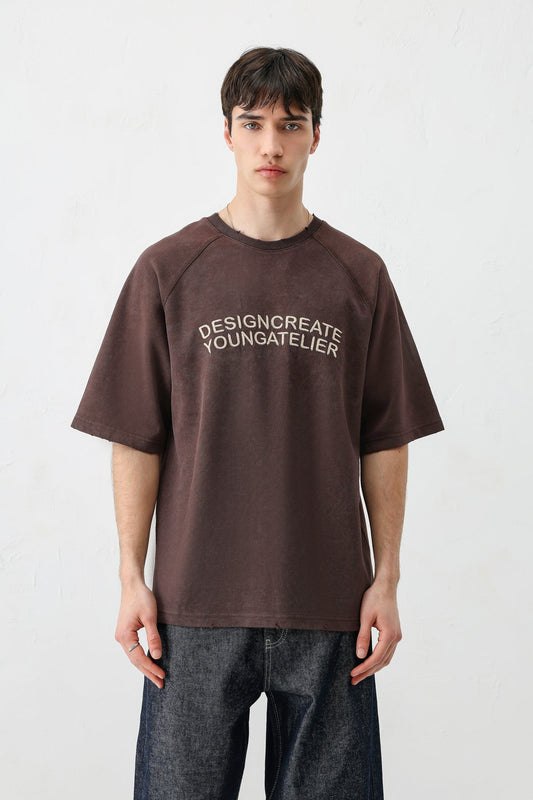 Oversized Raglan-Sleeve T-Shirt with Printed Text