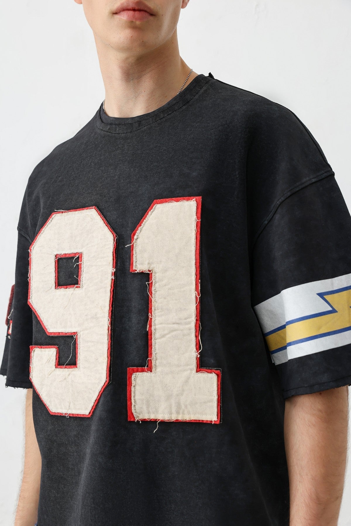 Oversized 91 Printed T-Shirt with Sleeve Details