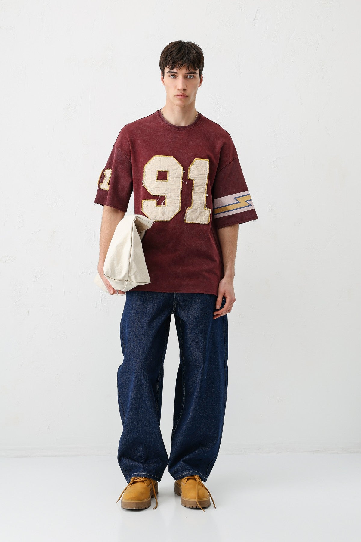 Oversized 91 Printed T-Shirt with Sleeve Details
