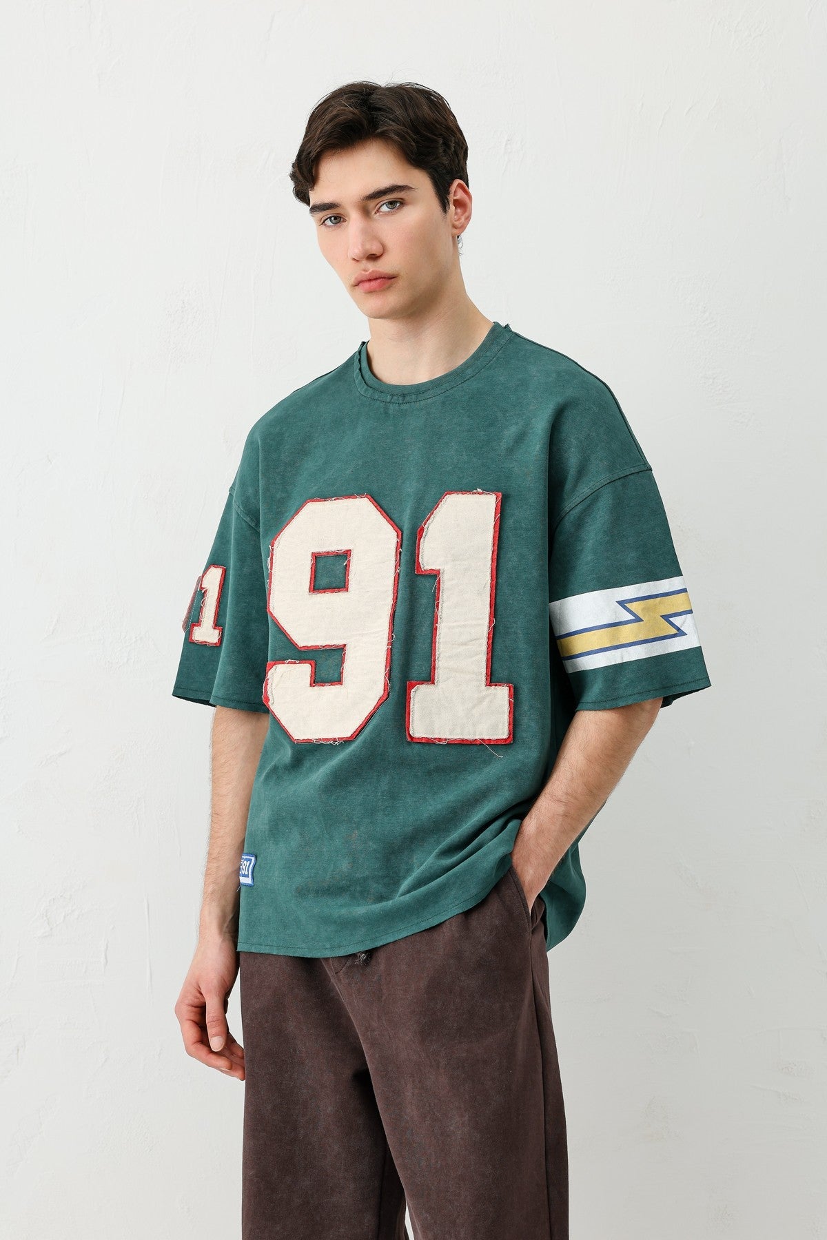 Oversized 91 Printed T-Shirt with Sleeve Details