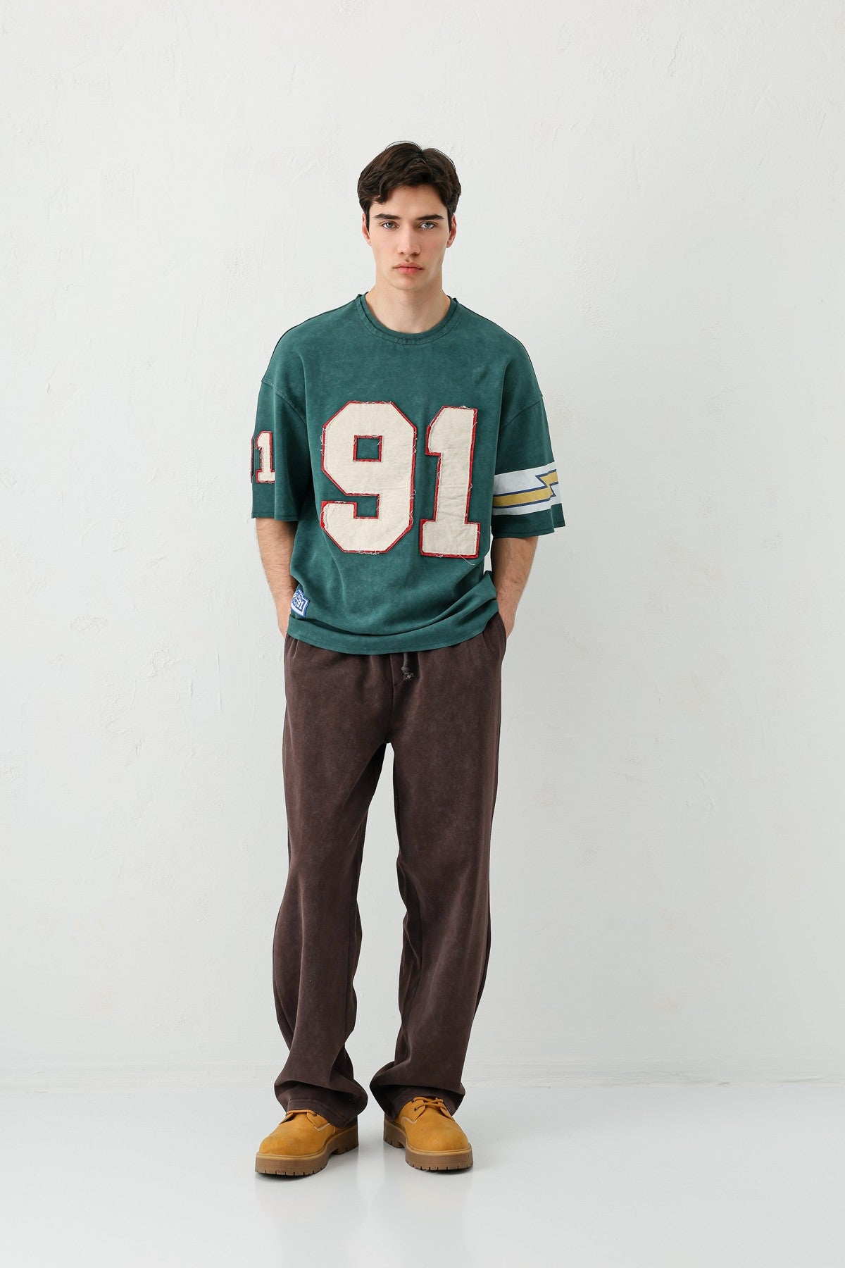 Oversized 91 Printed T-Shirt with Sleeve Details