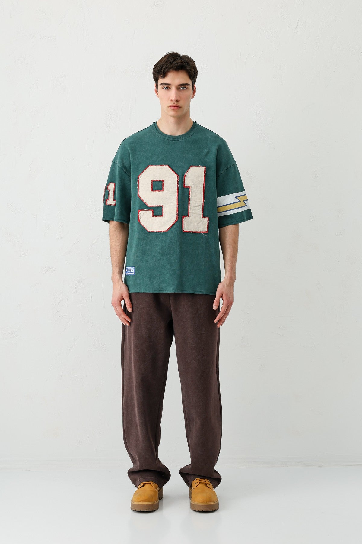 Oversized 91 Printed T-Shirt with Sleeve Details