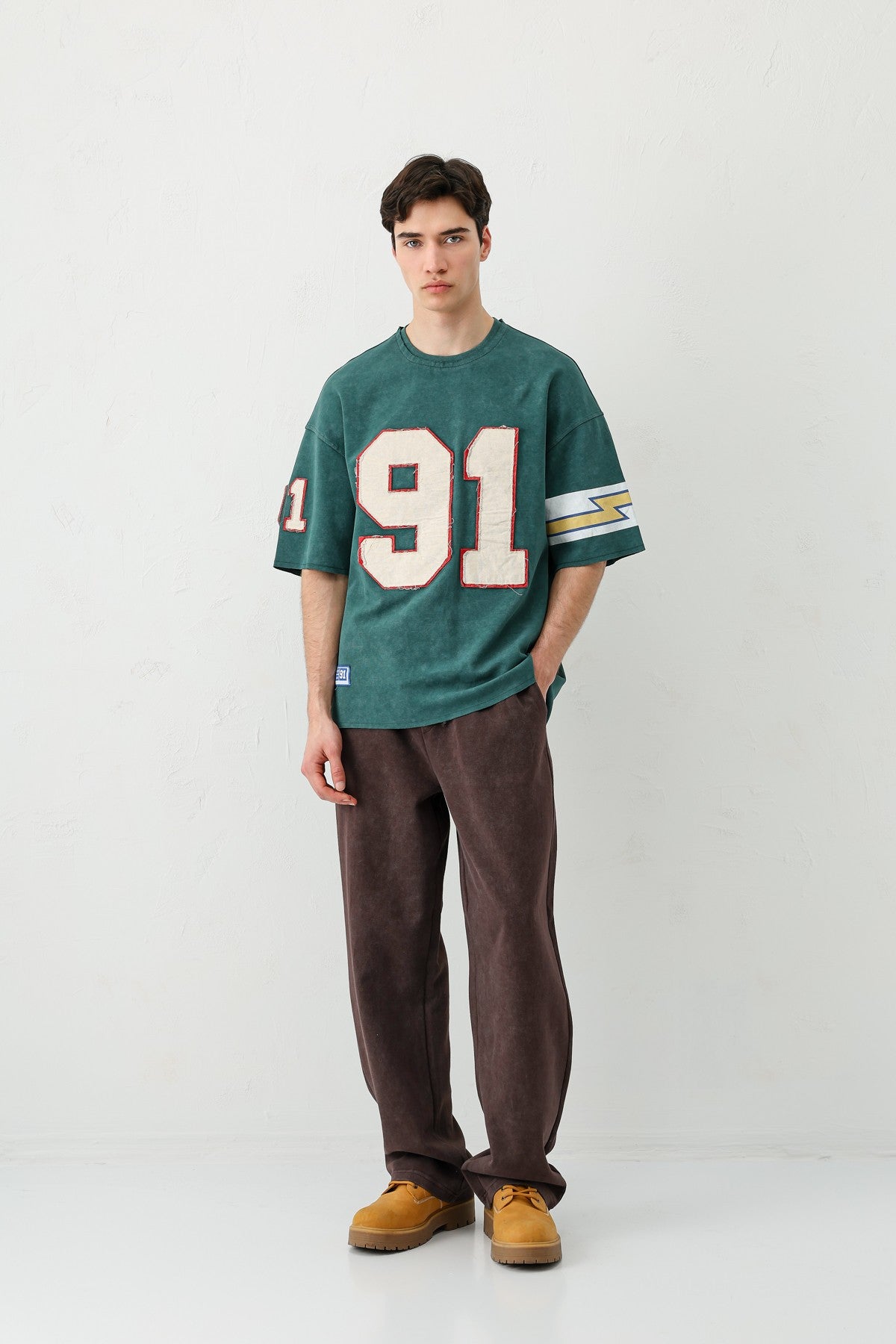 Oversized 91 Printed T-Shirt with Sleeve Details