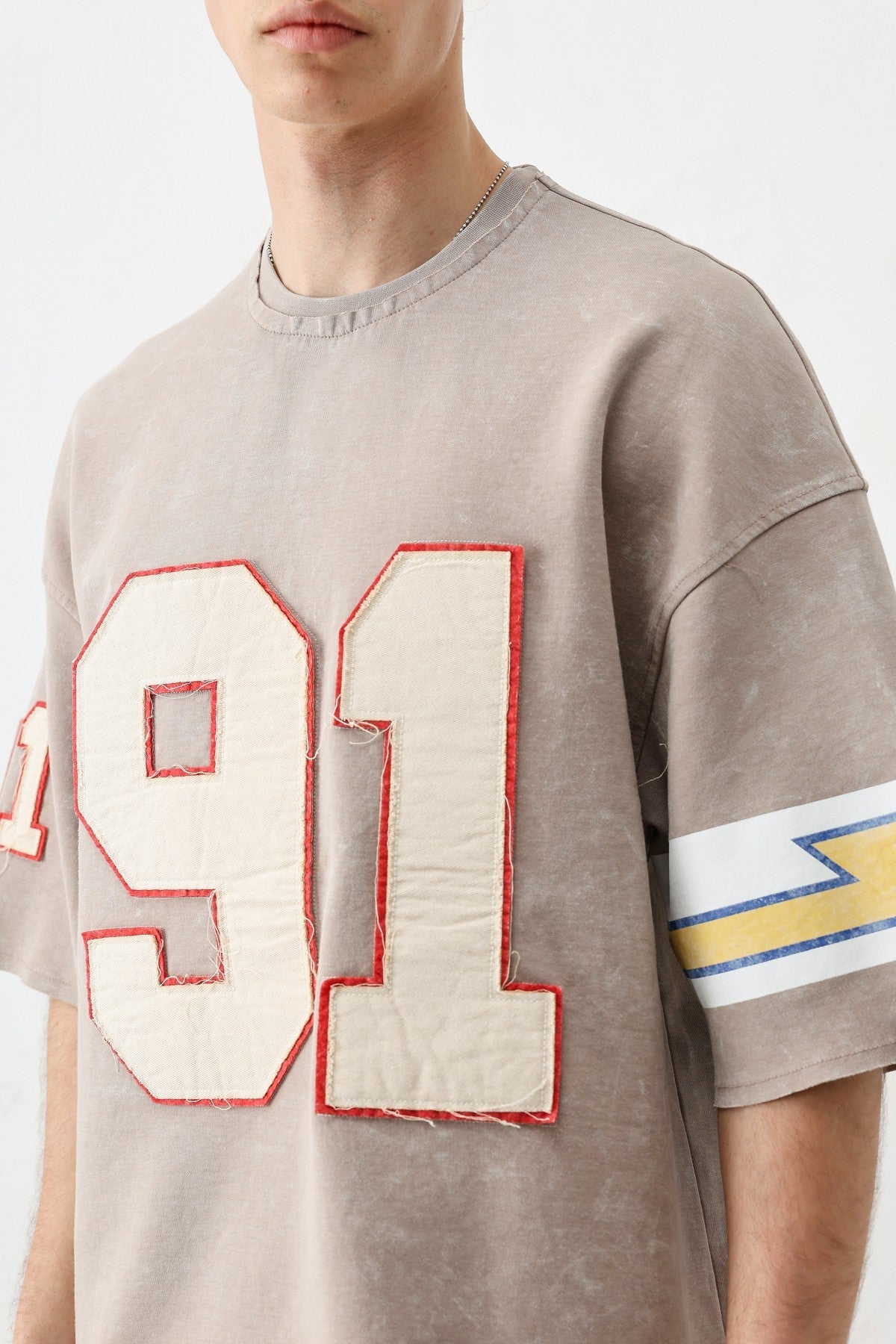 Oversized 91 Printed T-Shirt with Sleeve Details