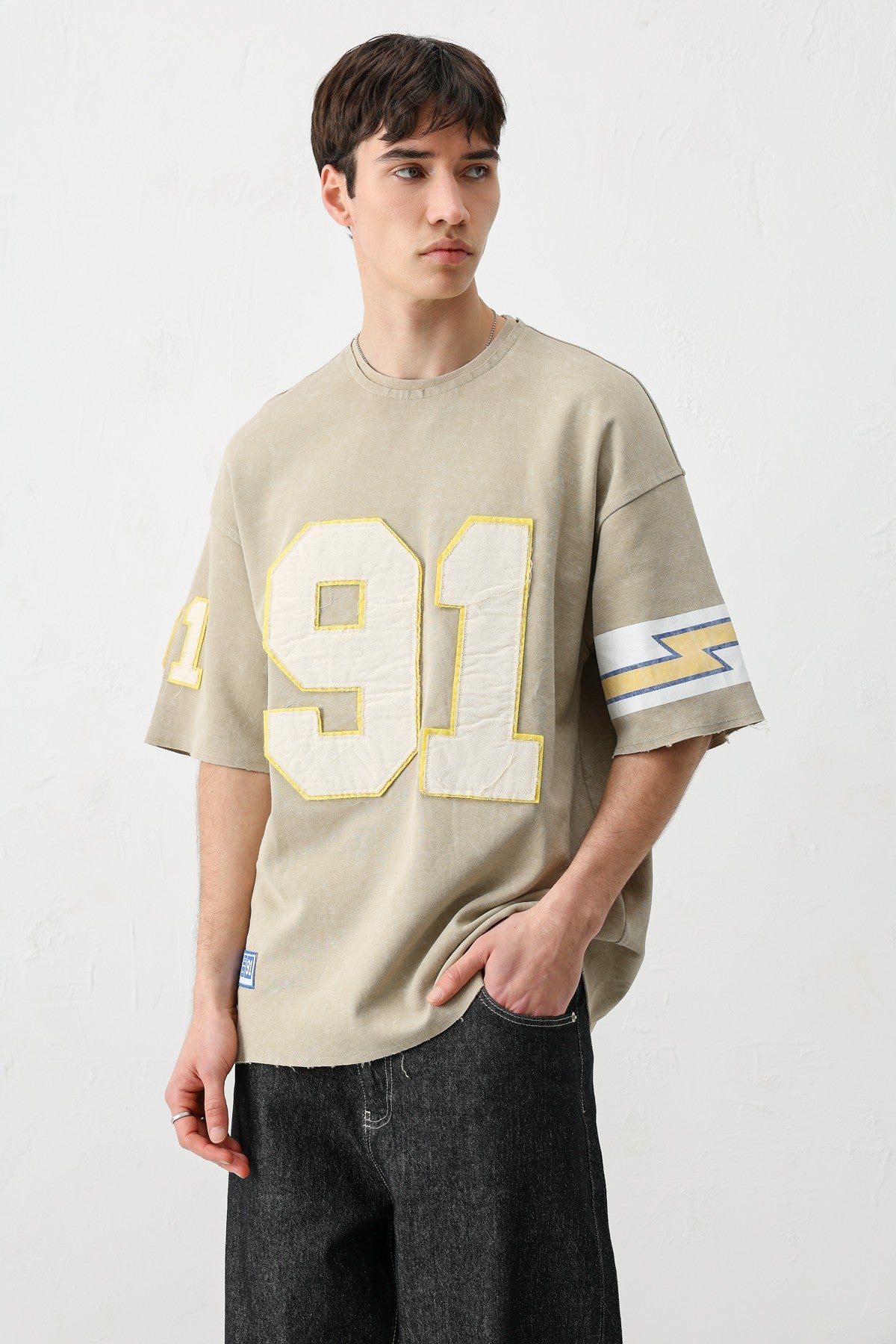 Oversized 91 Printed T-Shirt with Sleeve Details