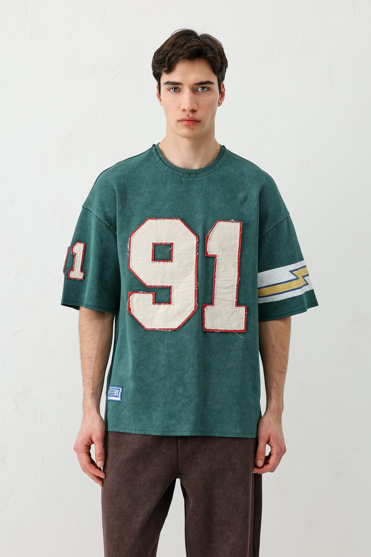Oversized 91 Printed T-Shirt with Sleeve Details