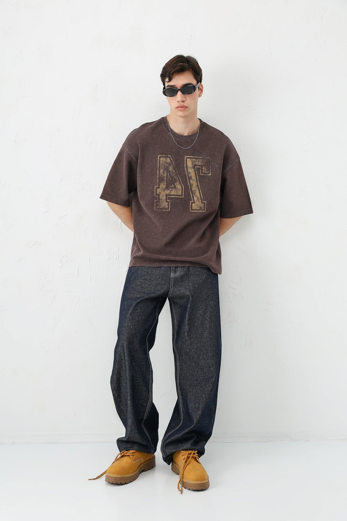 Oversized T-Shirt with Print, Pre-Washed V70-142