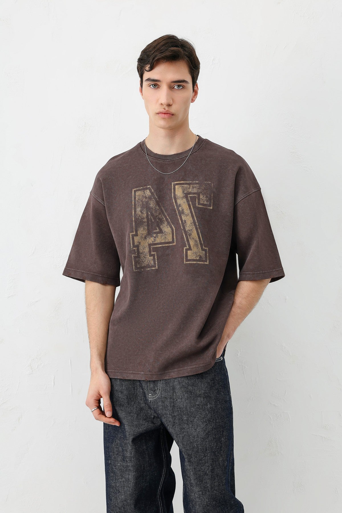 Oversized T-Shirt with Print, Pre-Washed V70-142