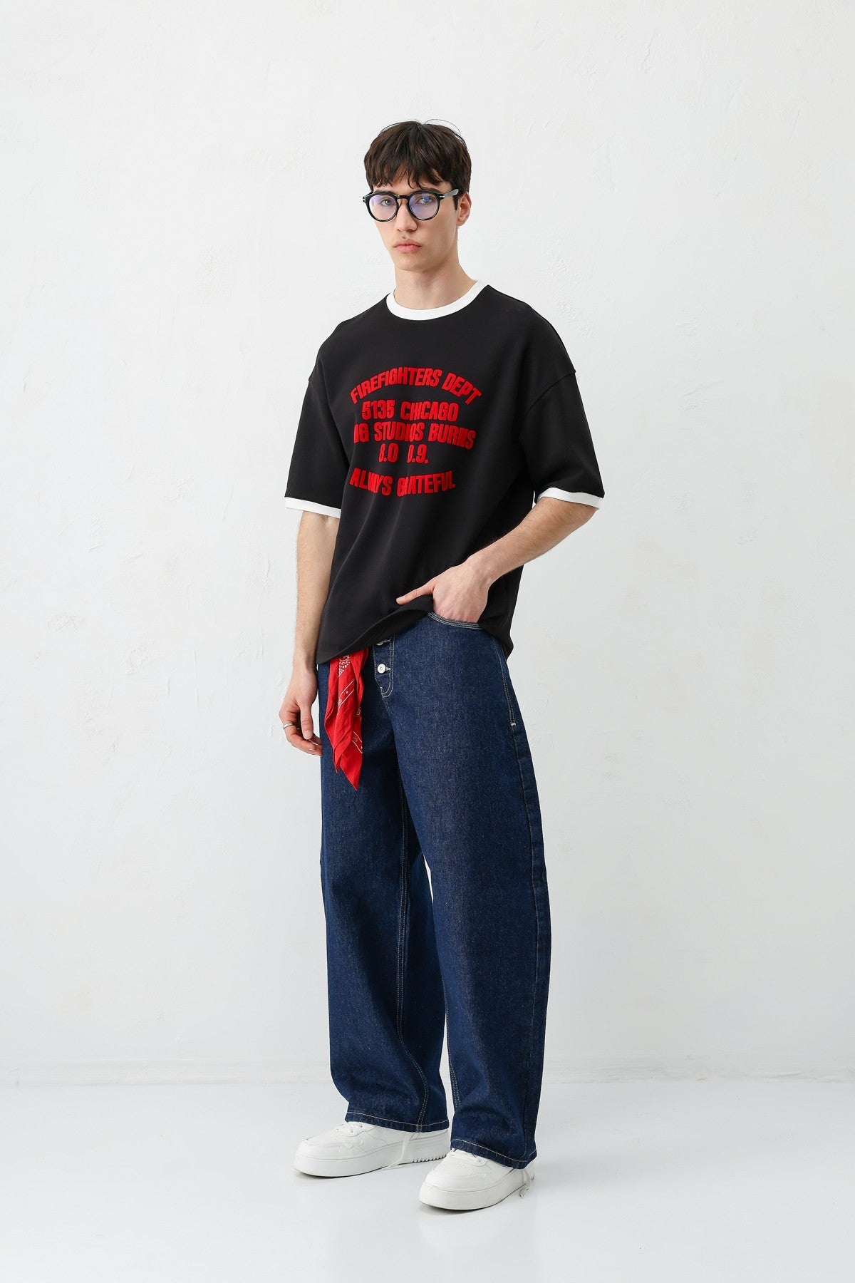 Oversized T-Shirt with a Bike Neckline and Print