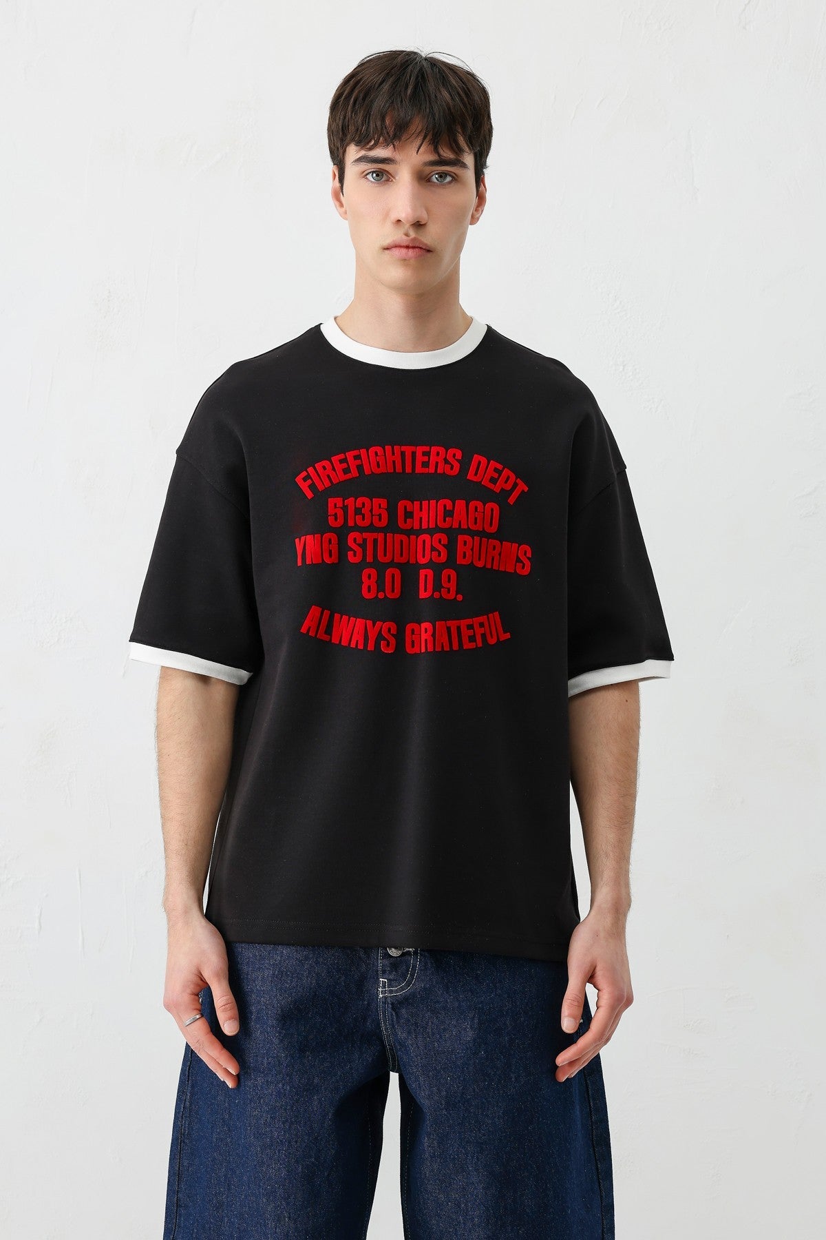Oversized T-Shirt with a Bike Neckline and Print