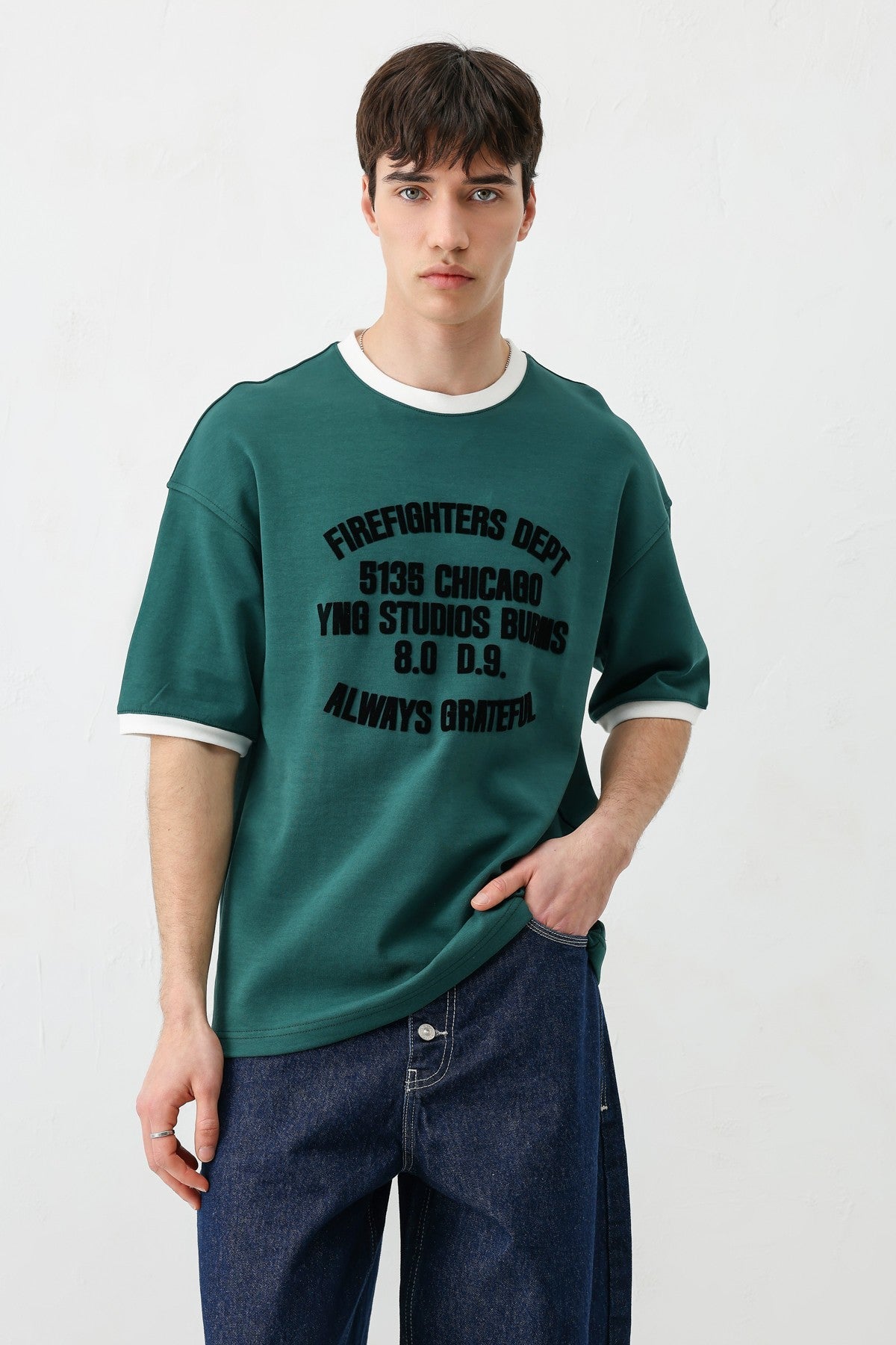 Oversized T-Shirt with a Bike Neckline and Print