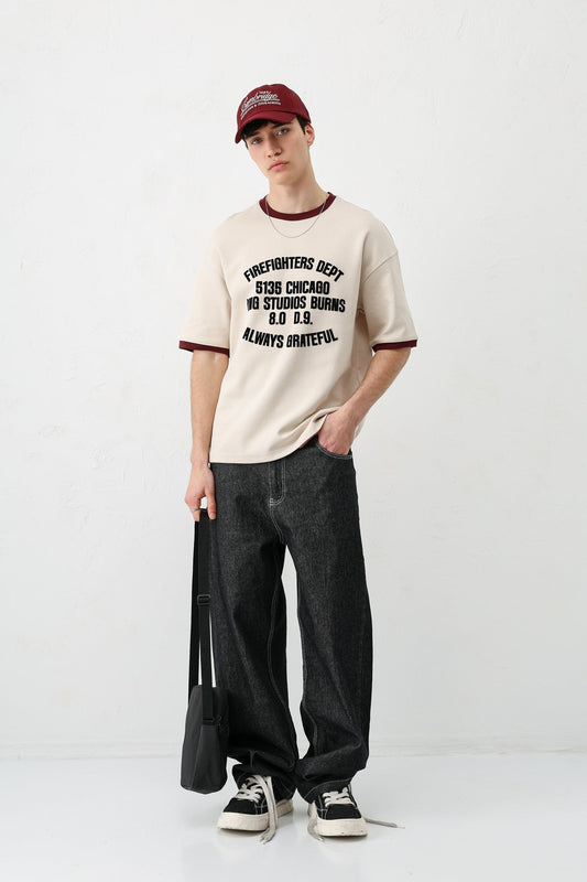 Oversized T-Shirt with a Bike Neckline and Print