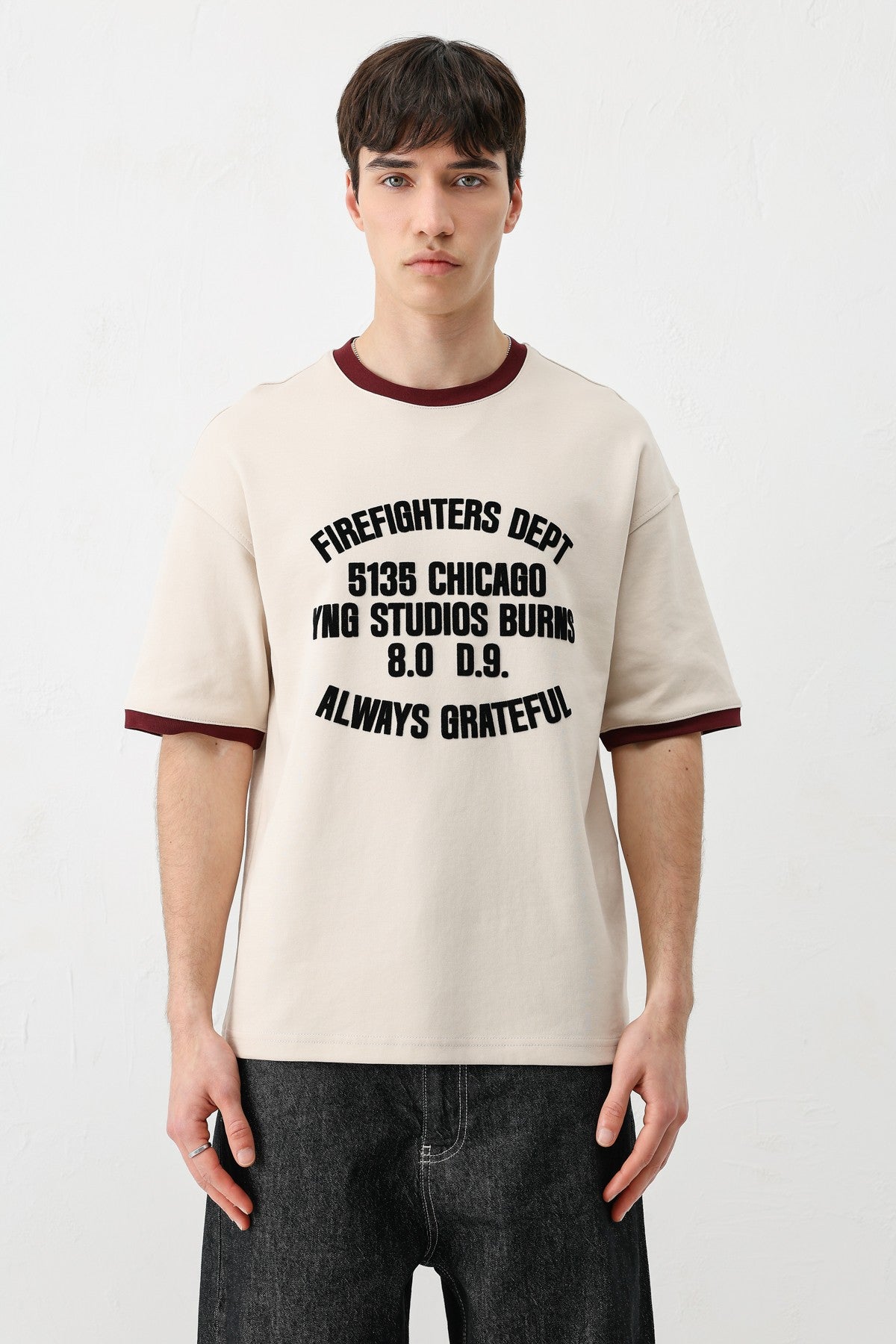 Oversized T-Shirt with a Bike Neckline and Print