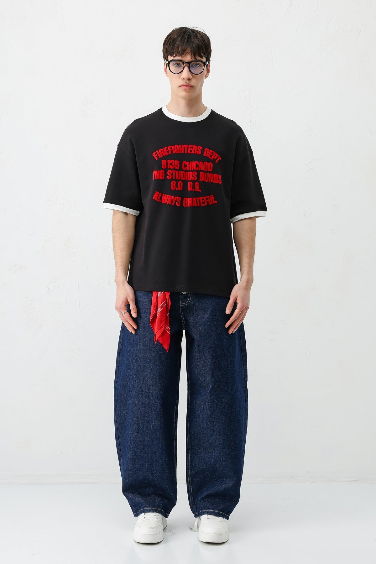 Oversized T-Shirt with a Bike Neckline and Print