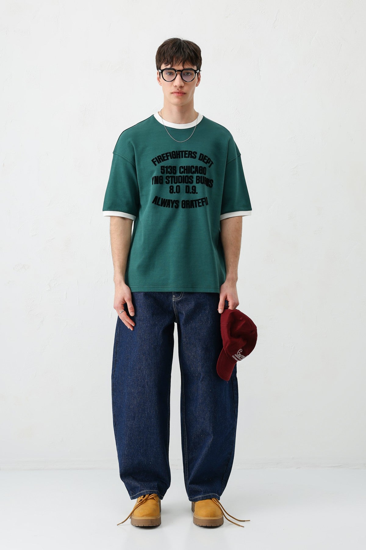 Oversized T-Shirt with a Bike Neckline and Print