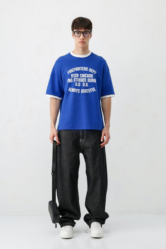 Oversized T-Shirt with a Bike Neckline and Print