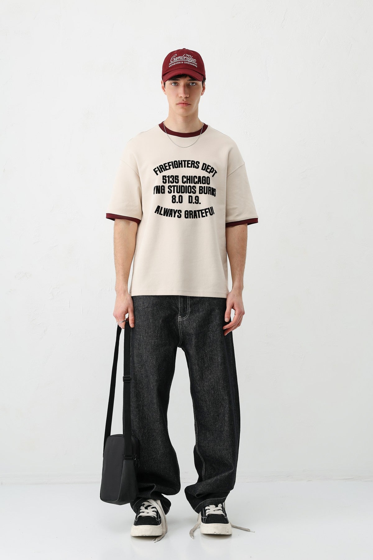 Oversized T-Shirt with a Bike Neckline and Print