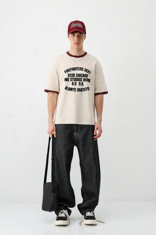 Oversized T-Shirt with a Bike Neckline and Print