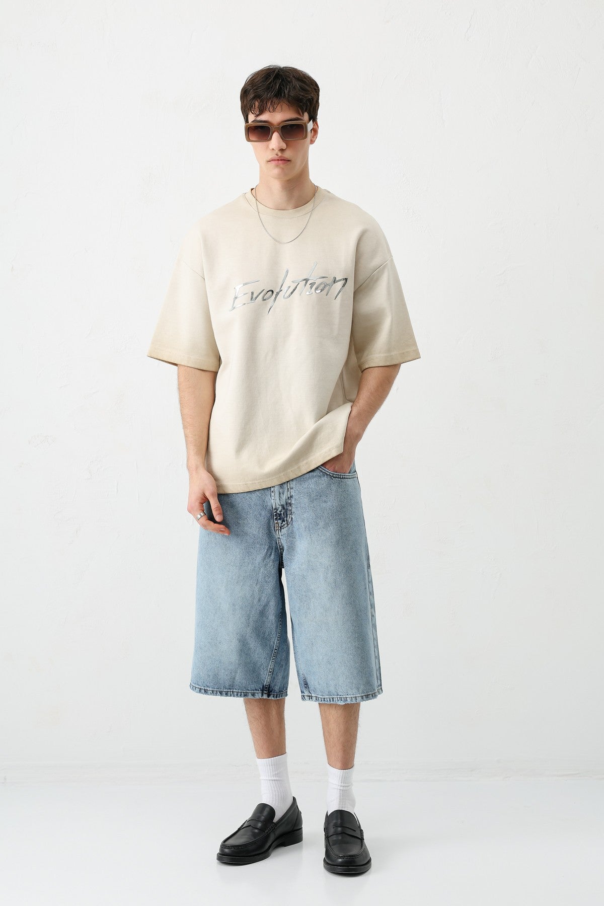 Oversized Bike Neck Print Heavyweight T-Shirt
