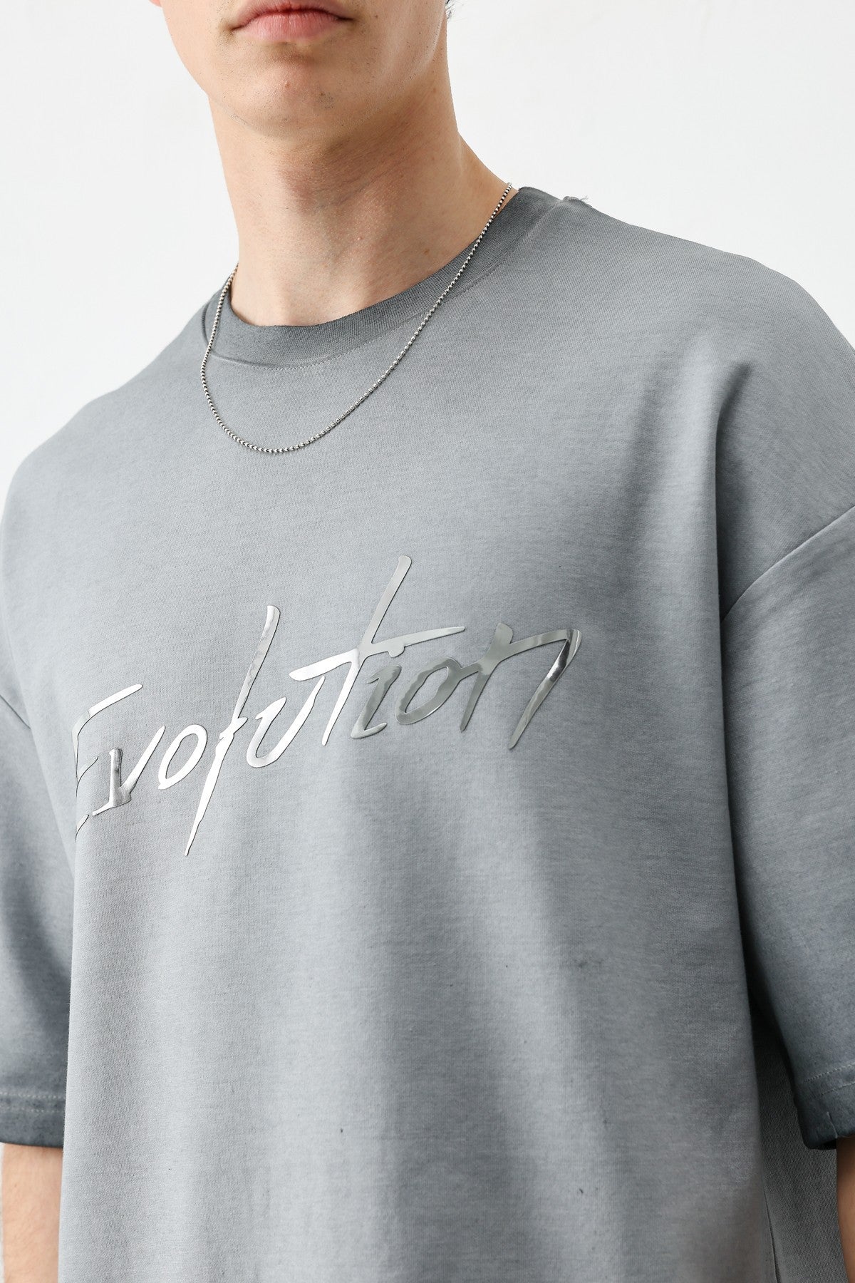 Oversized Bike Neck Print Heavyweight T-Shirt