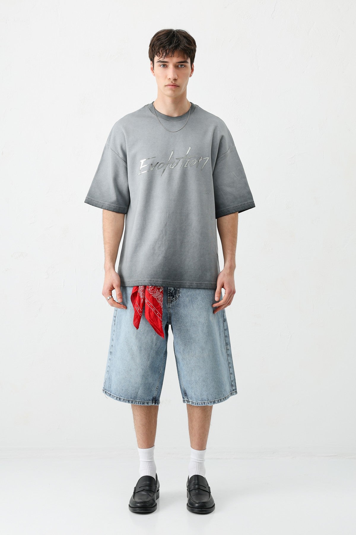 Oversized Bike Neck Print Heavyweight T-Shirt
