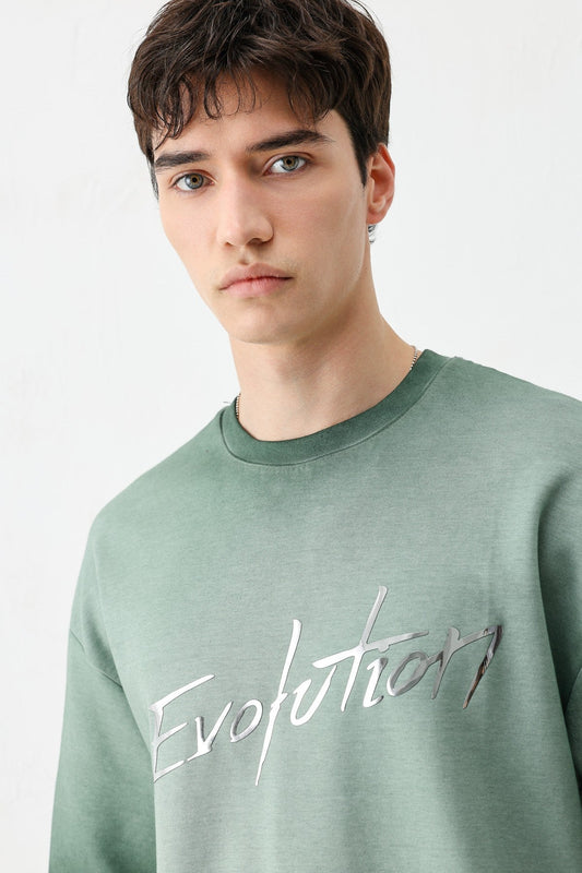 Oversized Bike Neck Print Heavyweight T-Shirt