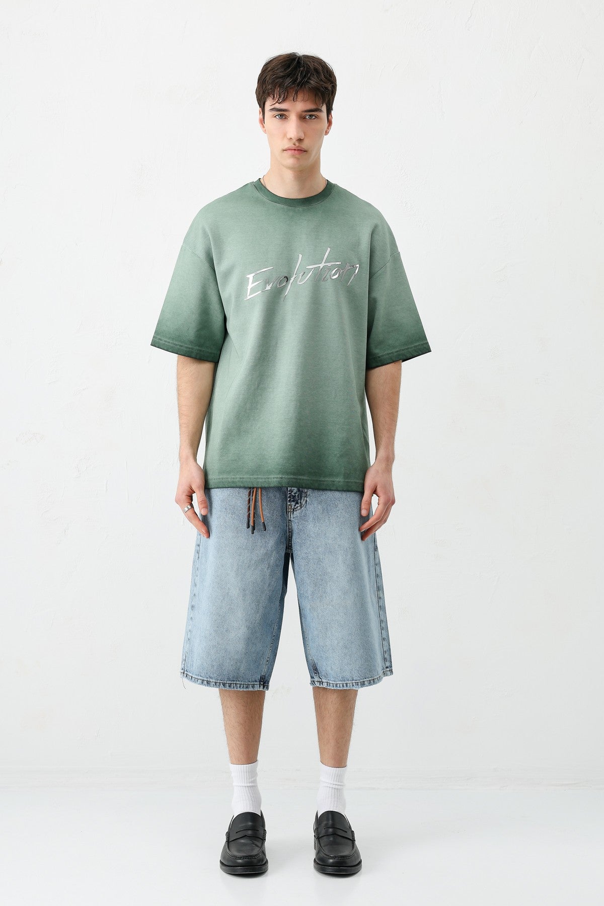Oversized Bike Neck Print Heavyweight T-Shirt