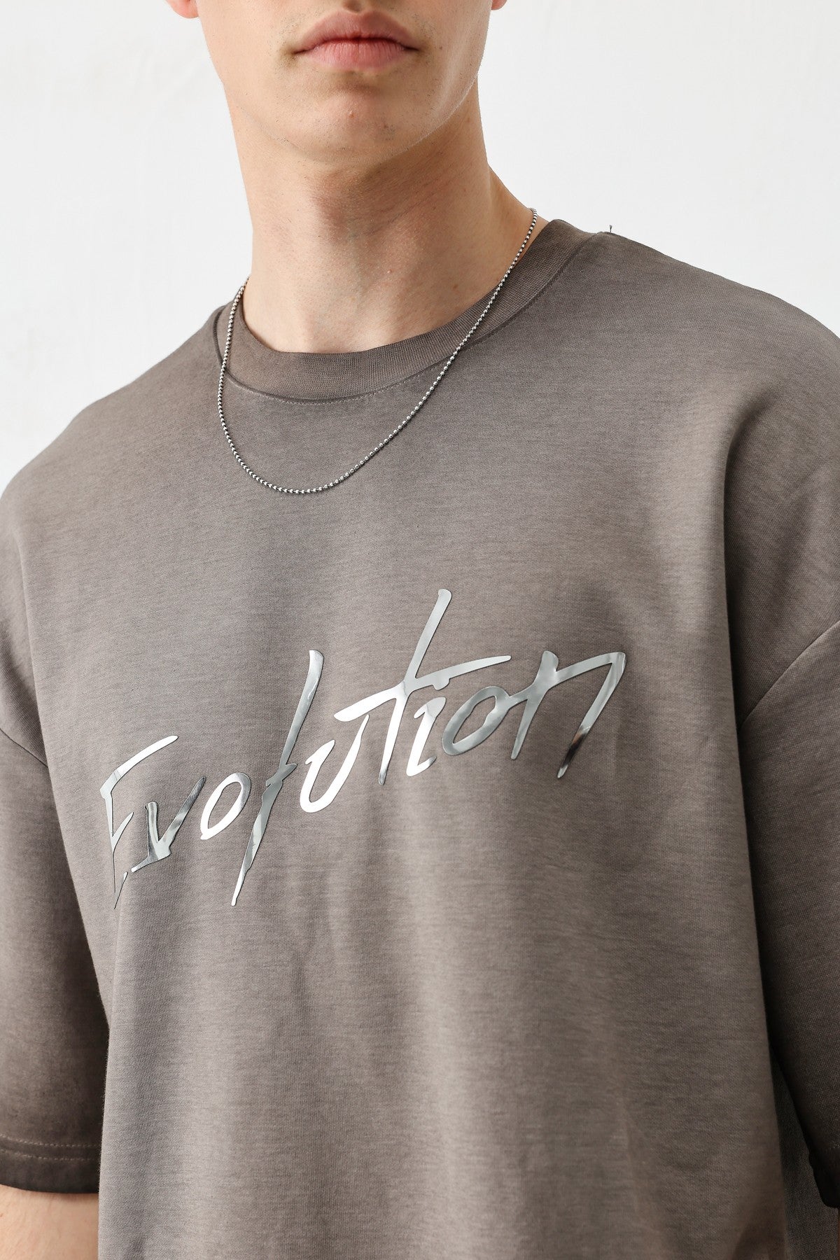Oversized Bike Neck Print Heavyweight T-Shirt