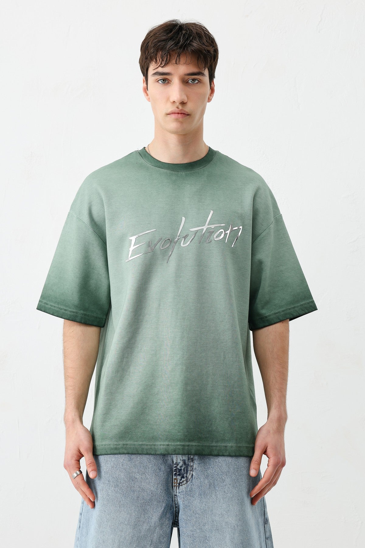 Oversized Bike Neck Print Heavyweight T-Shirt