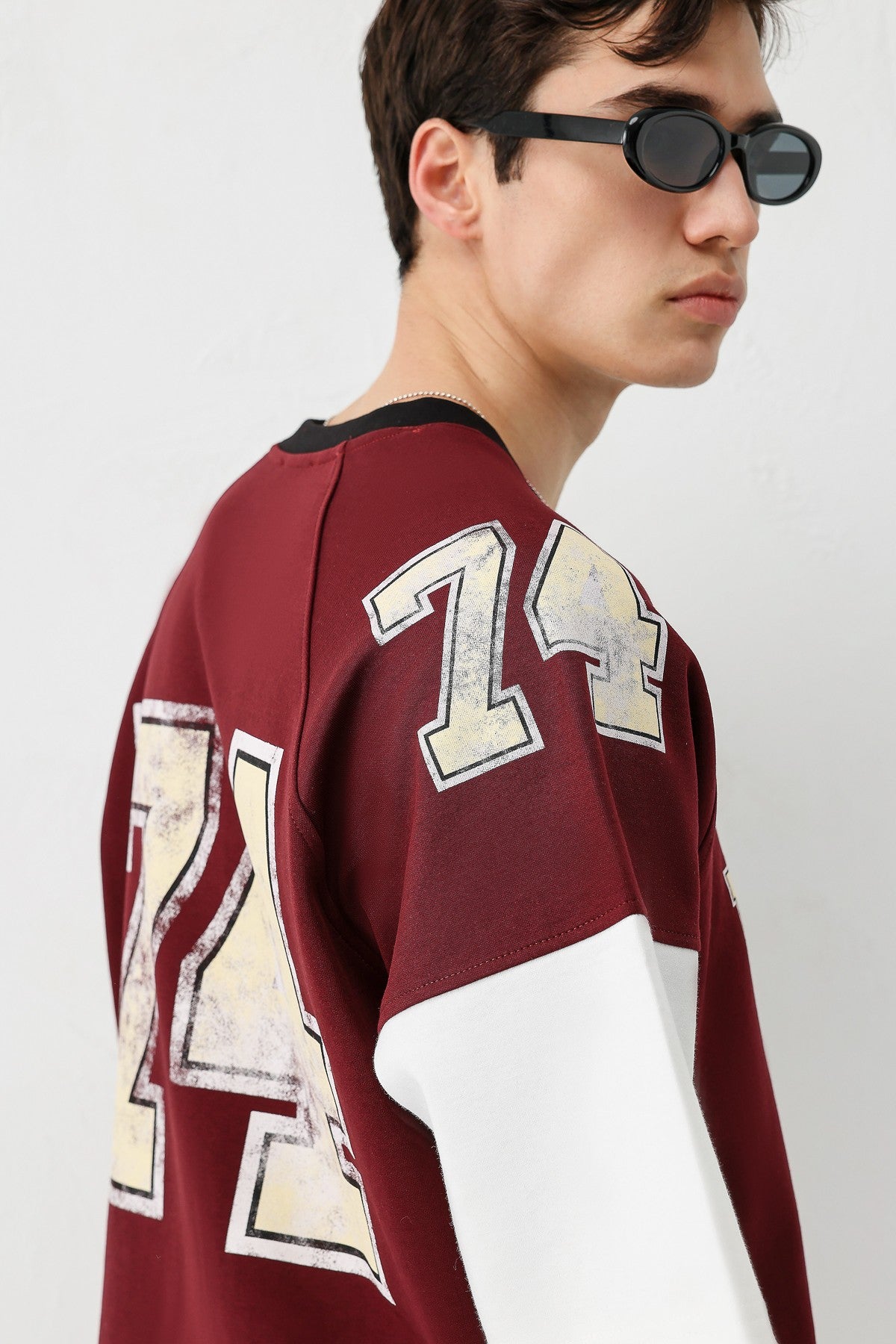 Oversized Ribbed V-Neck Printed T-Shirt