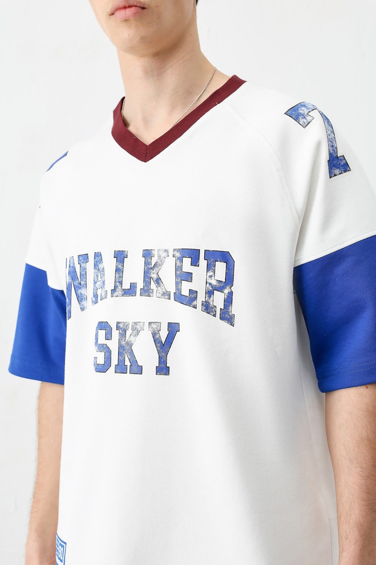 Oversized Ribbed V-Neck Printed T-Shirt