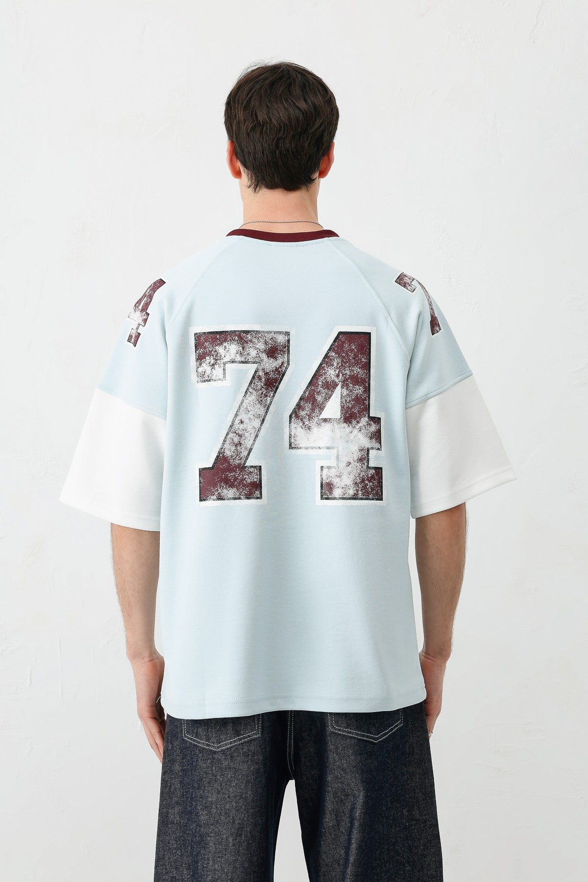 Oversized Ribbed V-Neck Printed T-Shirt