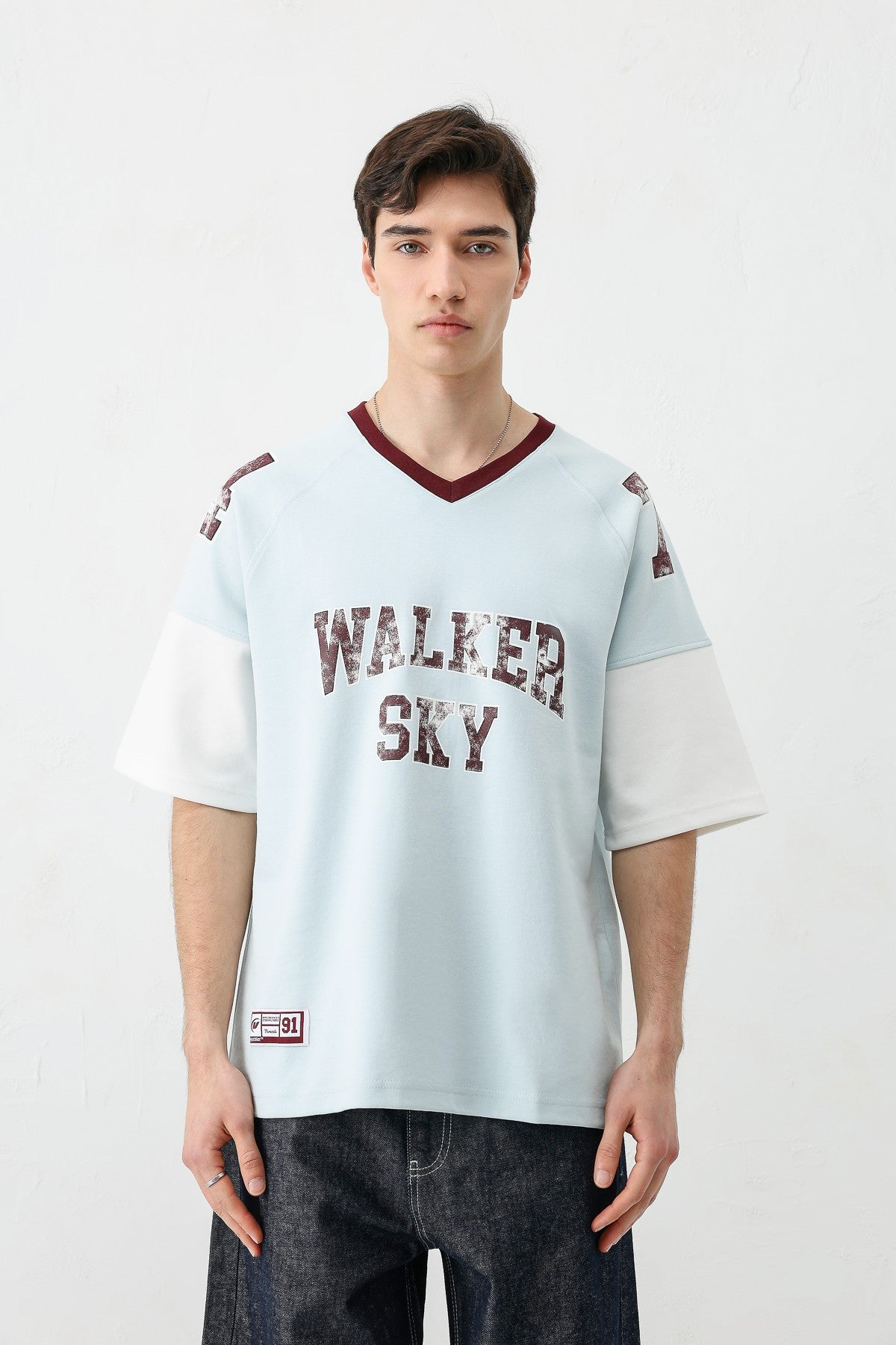 Oversized Ribbed V-Neck Printed T-Shirt