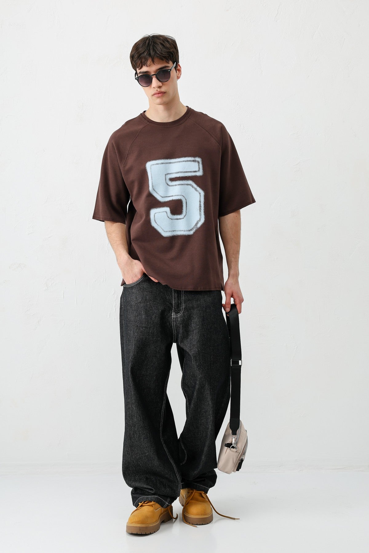 Oversized Crew Neck T-Shirt with 5 Prints