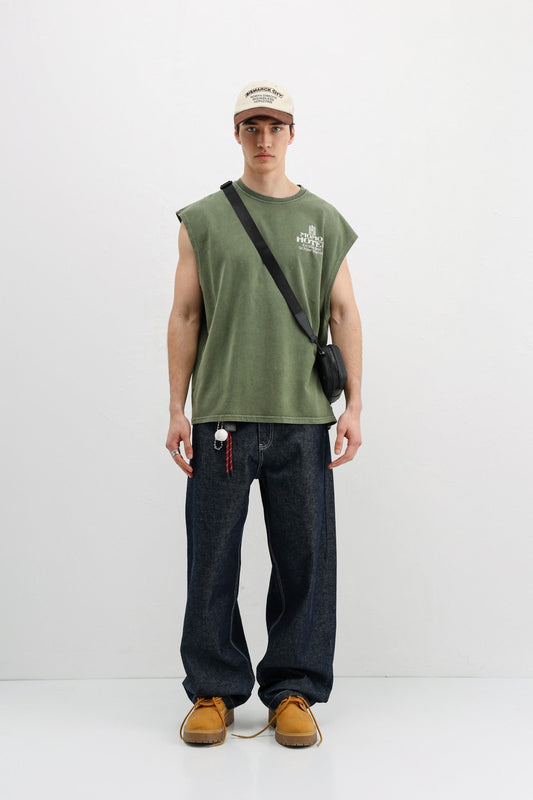 Printed Sleeveless Oversized T-Shirt