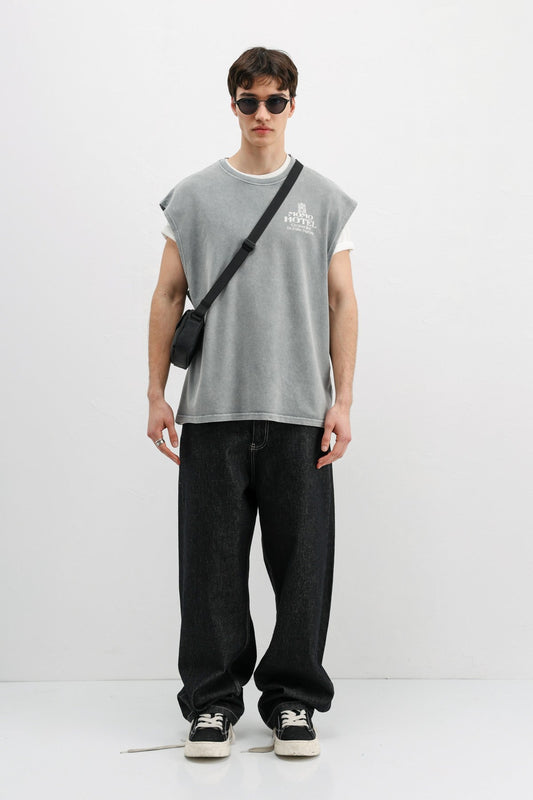Printed Sleeveless Oversized T-Shirt