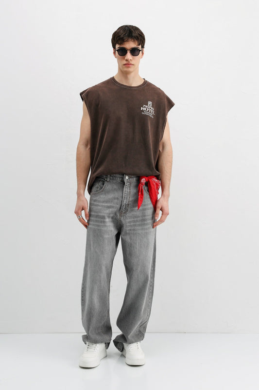 Printed Sleeveless Oversized T-Shirt